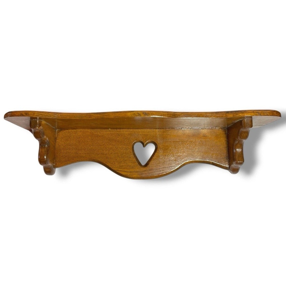 Vintage Handmade Oak Wall Shelf Heart Cutout Country Farmhouse Grannycore 20"